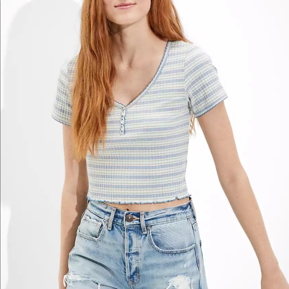 NWT American Eagle Outfitters Striped Henley Baby Tee